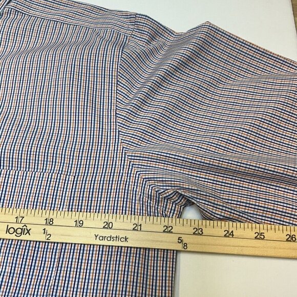 J.McLaughlin Shirt Mens Large Slim Fit Button Up Plaid Blue Orange 100% Cotton - Picture 9 of 13